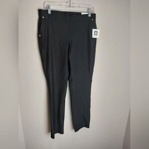 NWT Anne Klein Slim Ankle Pull On Pants Sz 10 Black/Gold Tacks Retail $89